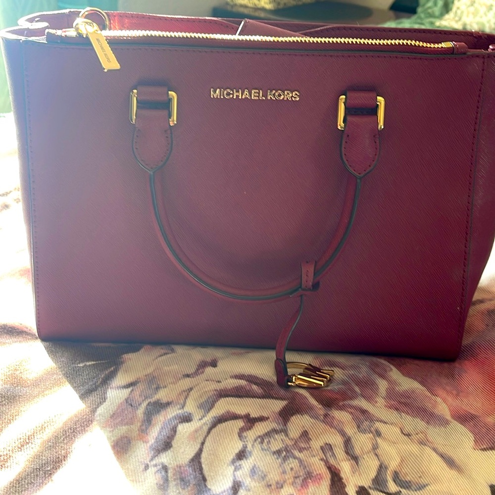 Michael Kors deep red women’s  leather satchel
